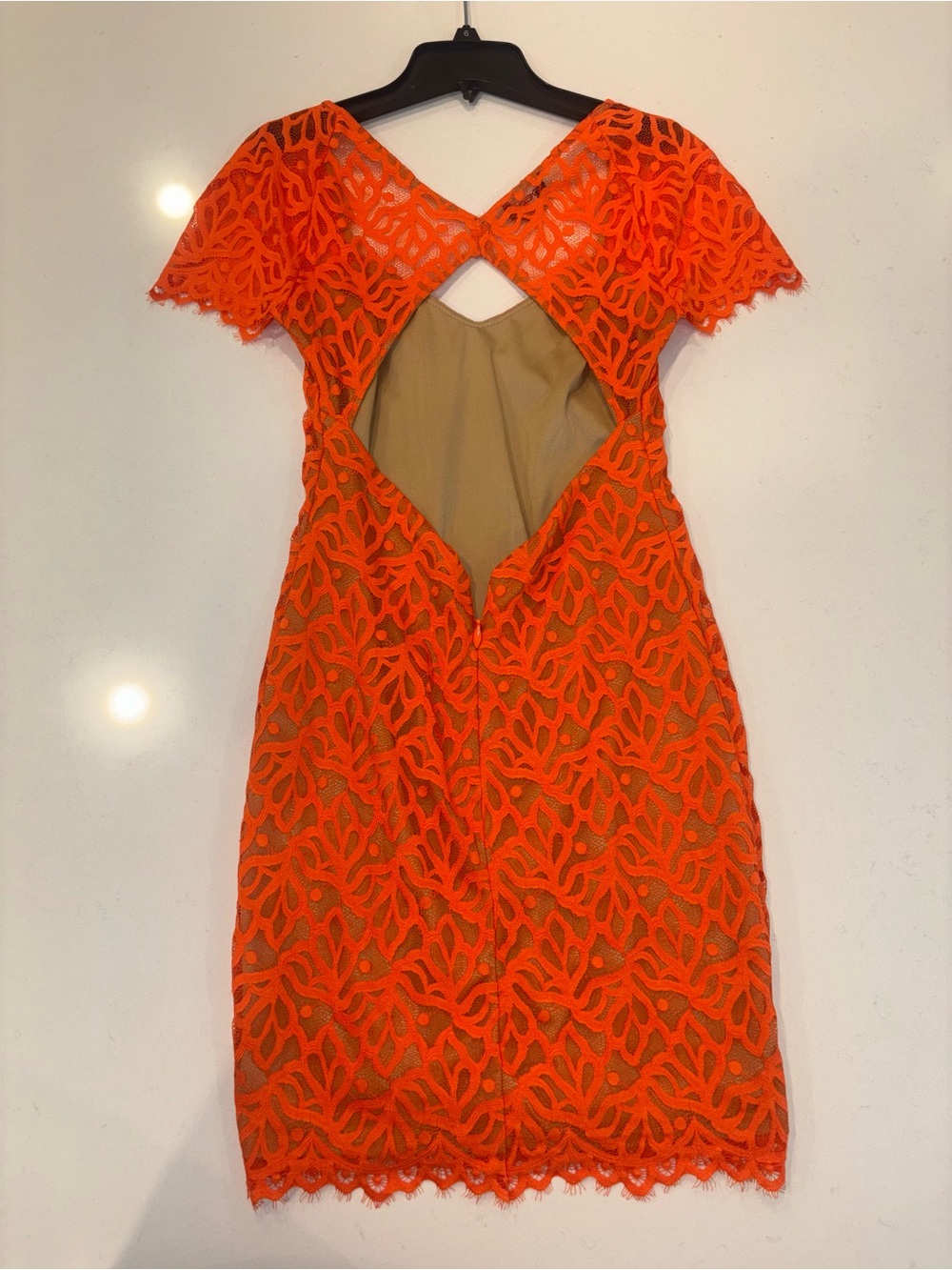 bebe Orange Lace Cutout Short Sleeve Sheath Dress - Picture 4 of 4